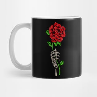 Skeleton Hand Holding a Red Rose, Floral Mug